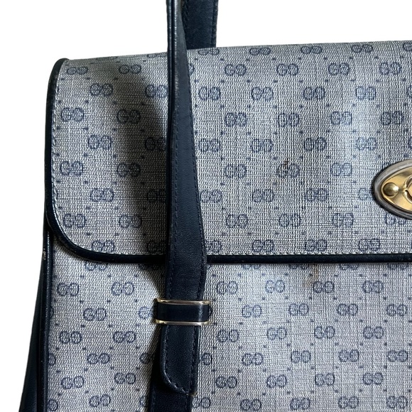 Gucci • 3pc Set Authentic Vintage Navy Blue Micro GG Handbag Purse Pouch Wallet - Picture 6 of 16